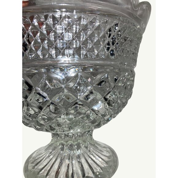 Clear Cut Glass Pedestal Bowl 8" across 7" Tall, Scalloped Edge Vintage - Picture 6 of 14